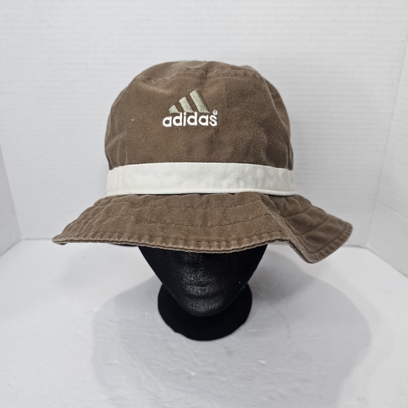 Adidas Retro Brown Bucket Hat with White Band Size S or M - Picture 4 of 12